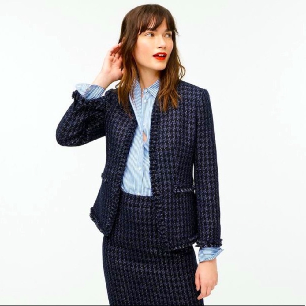 J Crew Going-out Blazer in Navy Shadow Houndstooth